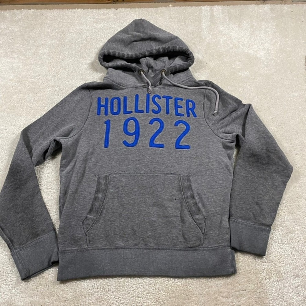 Y2K Hollister Hoodie Mens XL Gray Blue Logo 1922 Pullover Sweatshirt Mall Brand